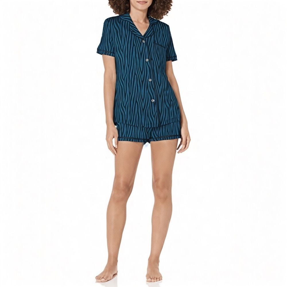 COSABELLA Pajama Set Womens Large Blue Zebra Print Button Front Sleepwear Shorts